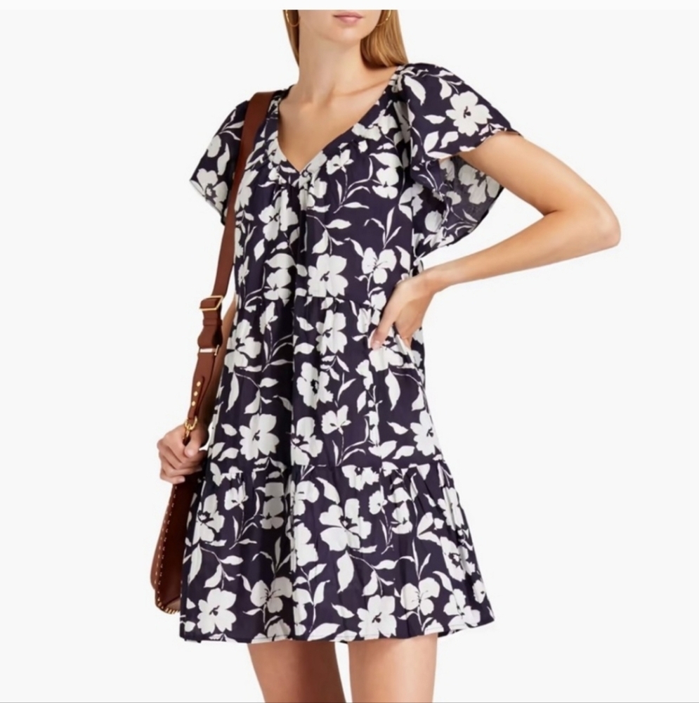 Velvet by Graham & Spencer Blue and White Ruffled Cotton Sundress